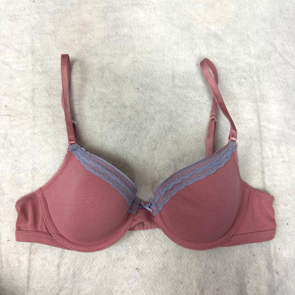 Aerie Pink Cotton Purple Lace T Shirt Demi Bra 34A